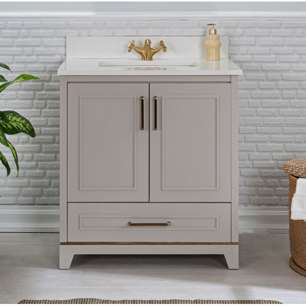 Adorn Vanity Albia 30'' Freestanding Single Bathroom Vanity with Quartz Vanity Top & Mirror